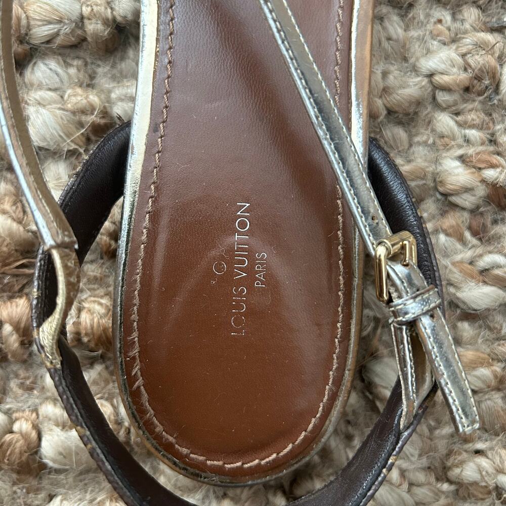 Louis Vuitton Sandals 41/US11 Brown Gold Monogram Strappy READ Repair Project - Picture 2 of 16